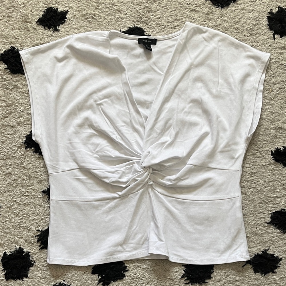 Halogen Size Medium Twist knit top in bright white - Picture 2 of 11